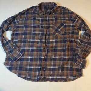 Jackson Hole Flannel Shirt Mens Size 3X Blue Brown Plaid Button Up‎ Long Sleeves